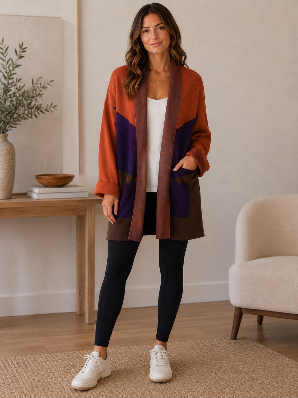 Dor Dor Couture Open Front Colorblock Women’s Cardigan